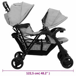 Passeggino Gemellare a Tandem Grigio Chiaro in Acciaio