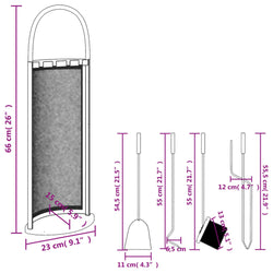 Set Attrezzi per Caminetto 5 pz 23x15x66 cm in Acciaio