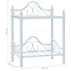 Comodini Set 2 pz Acciaio e Vetro Temperato 45x30,5x60cm Bianco