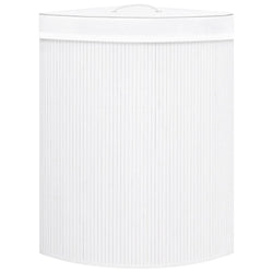Cesto Portabiancheria Angolare in Bambù Bianco 60 L