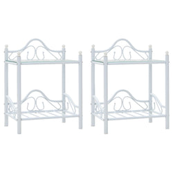 Comodini Set 2 pz Acciaio e Vetro Temperato 45x30,5x60cm Bianco