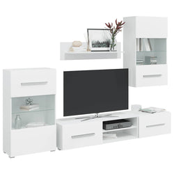 Mobili con Vetrina Parete Unità TV 5 pz con Luci LED Nero