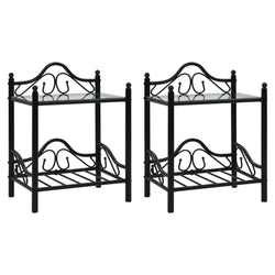 Comodini Set 2 pz Acciaio e Vetro Temperato 45x30,5x60cm Bianco
