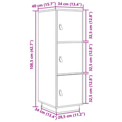 Credenza Grigia 34x40x108,5 cm in Legno Massello di Pino